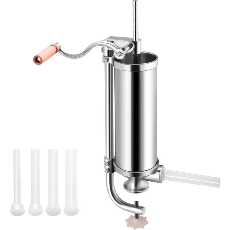 Poussoir à Saucisse Verticale Manuel en Acier Inoxydable,Machine à Saucisse Professionnelle avec 4 Tubes (15mm, 19mm, 22mm, 25mm) pour Cuisine