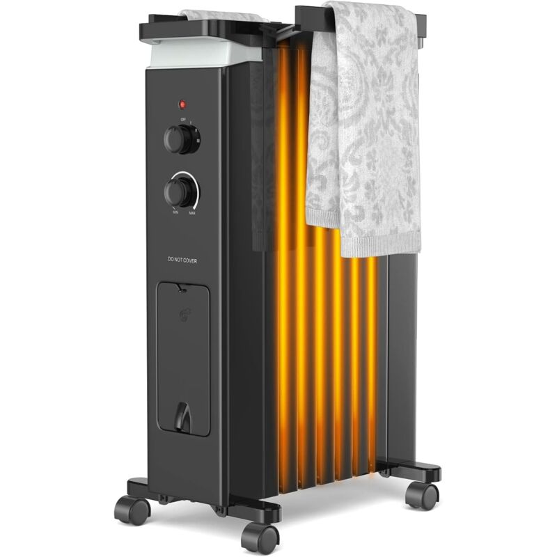 Relax4life - Radiateur à Bain d'Huile Portable 7 Éléments 1500W avec Porte-Serviette 3 Niveaux de Puissance, Protection Contre