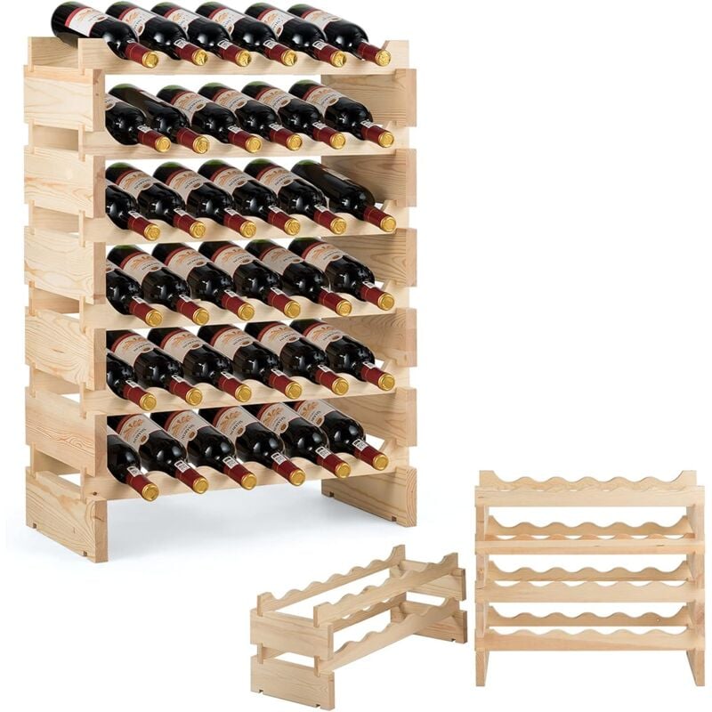 Relax4life - Range Bouteille Vin Empilable en Pin Massif à 6 Niveaux pour 36 Bouteilles avec Design Amovible et Empilable,Casier à Bouteilles