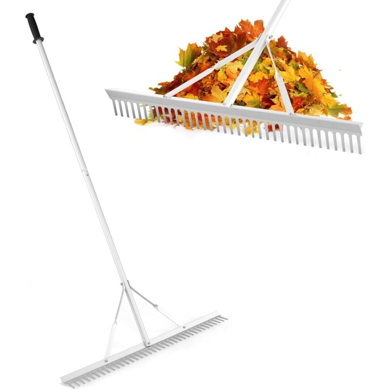 RELAX4LIFE Râteau à Feuilles de Jardin 174 cm en Aluminium avec 36 Dents Tête à 2 côtés pour Desserrage du Sol/Entretien de