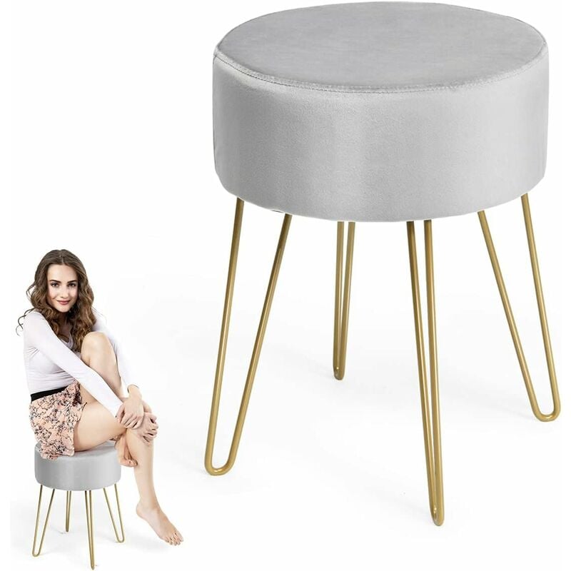 Relax4life - Repose-Pieds Rond en Velours avec Pieds en Métal Doré Style de Luxe Moderne, Tabouret de Coiffeuse rembourrée pour Salon,Chambre,Bureau