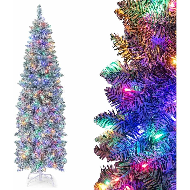 Relax4life - Sapin de Noël 150/180cm avec Lumières Intégrées et Colorées, Arbre de Noël avec Support en Métal, Décoration de Noël pour Maison/Magasin