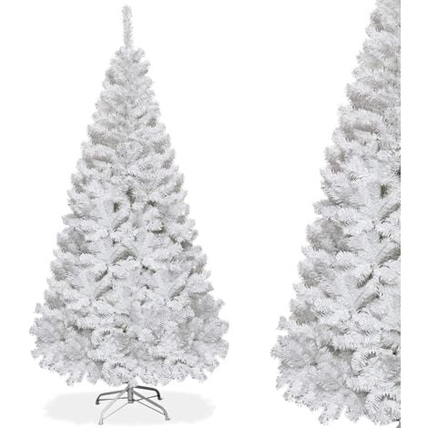 RELAX4LIFE Sapin de Noël Blanc 150/180/210/240 cm, Arbre de Noël avec Socle en Métal Idéal pour Maison/Bureau/Magasin（Hauteur 180cm, 650 Branches)