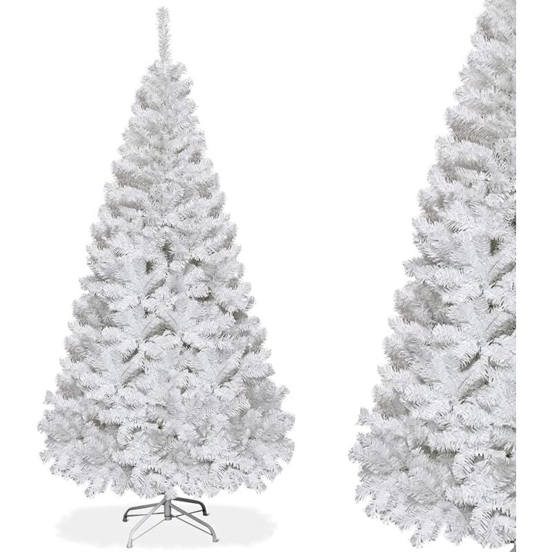 Sapin de Noël Blanc 150/180/210/240cm, Arbre de Noël avec Socle en Métal Idéal pour Maison/Bureau/Magasin(Hauteur 180cm, 650 Branches) - Relax4life