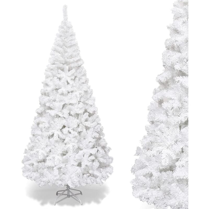 Sapin de Noël Blanc 150/180/210/240cm, Arbre de Noël avec Socle en Métal Idéal pour Maison/Bureau/Magasin(Hauteur 210cm, 1138 Branches) - Relax4life