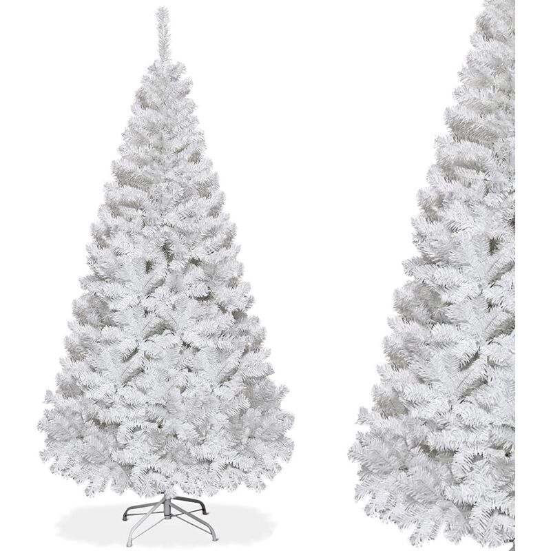 Sapin de Noël Blanc 150/180/210/240cm, Arbre de Noël avec Socle en Métal Idéal pour Maison/Bureau/Magasin(Hauteur 150cm, 350 Branches) - Relax4life
