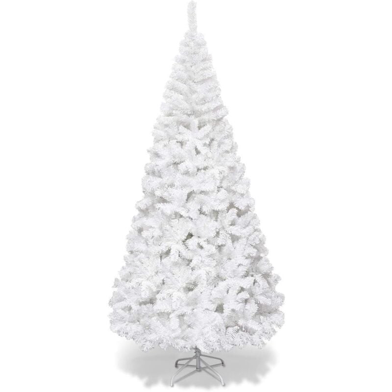 Sapin de Noël Blanc 150/180/210/240cm, Arbre de Noël avec Socle en Métal Idéal pour Maison/Bureau/Magasi (Hauteur 240cm, 1138 Branches) - Relax4life