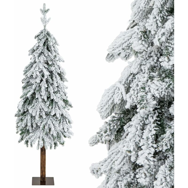 Relax4life - Sapin de Noël Enneigé 150 cm avec 160 Lumières led, Arbre de Noël avec Base Carrée en Métal, Décoration de Noël pour