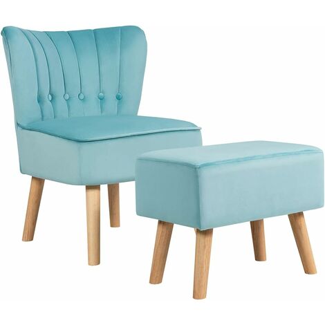 RELAX4LIFE Sedia Poltrona con Poggiapiedi, Poltroncina in Velluto con Gambe in Legno, Morbido Cotone con Imbottitura per Soggiorno