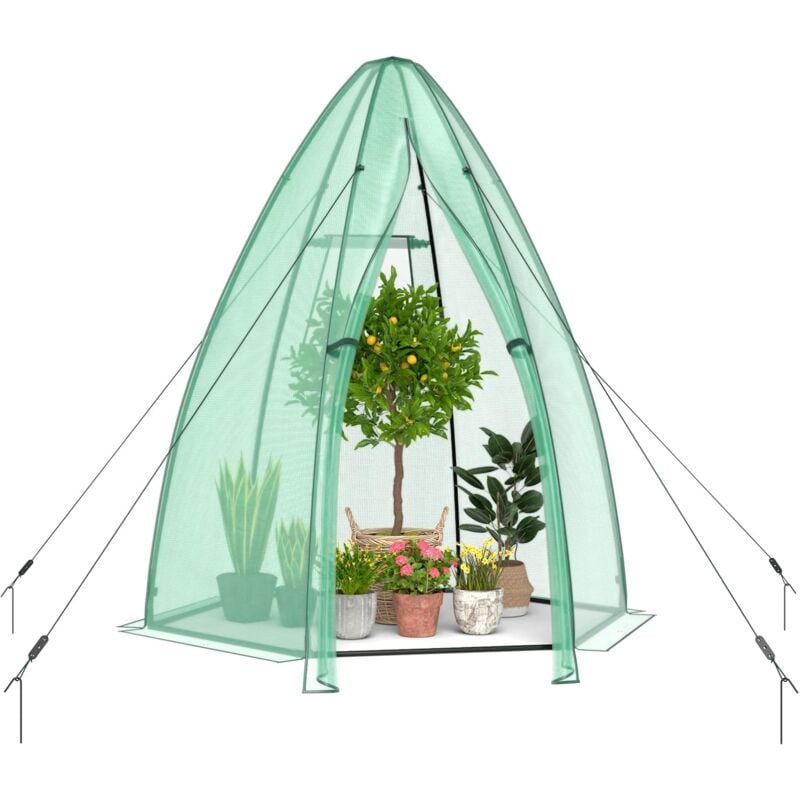 Relax4life - Serre de Jardin 160X160X183cm avec Housse de Protection, Serre pour Plantes avec Porte à Fermeture à Glissière et Fenêtre Enroulable,