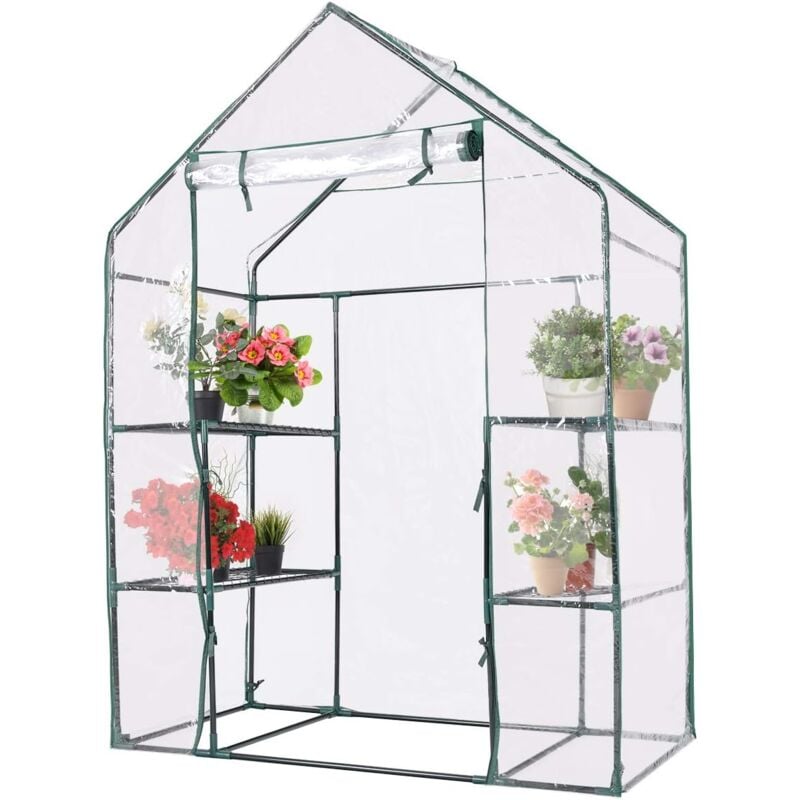 RELAX4LIFE Serre de Jardin Solide en PVC avec Étagères en Maille de Fer et Bâche pour Serre Transparent Imperméable, Facile à Assembler, 143 x 73 x