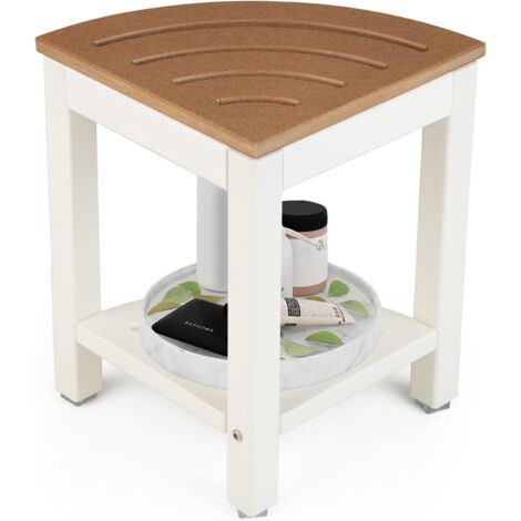 VVW Panca Da Doccia In Bambù 2 Livelli Con Ripiano Portaoggetti - Seduta Per Bagno Antiscivolo, Capacità 136 Kg, Adatta Per Anziani E Adulti (Beige) - 2