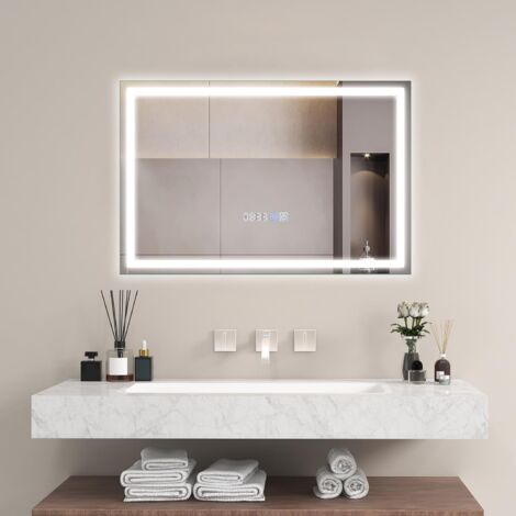 RELAX4LIFE Specchio da Parete, 3 Colori Illuminati LED Regolabili, Specchio Bagno con Funzione Antiappannamento/di Memoria, Specchio con Alta Definizione per Parrucchieri, Hotel