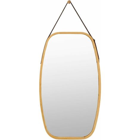 RELAX4LIFE Specchio da Parete, Specchio Appeso in Alluminio con Pellicola Antideflagrante, Forma Rettangolare Arrotondata con Cornice in Bambù (L, 77 x 44 x 1,5 cm)
