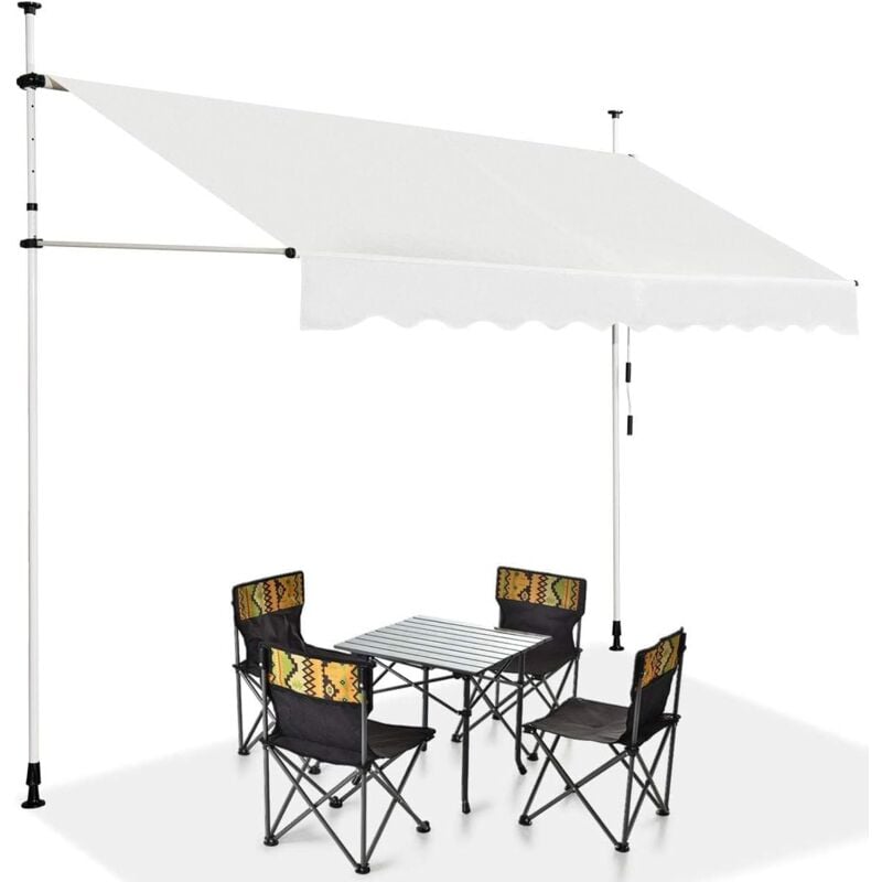Relax4life - Store Banne Manuel Rétractable avec Hauteur Réglable 2M-3M, Montage sans Perçage, Manivelle Manuelle, Beige, 200 x 125 x (200-300) cm