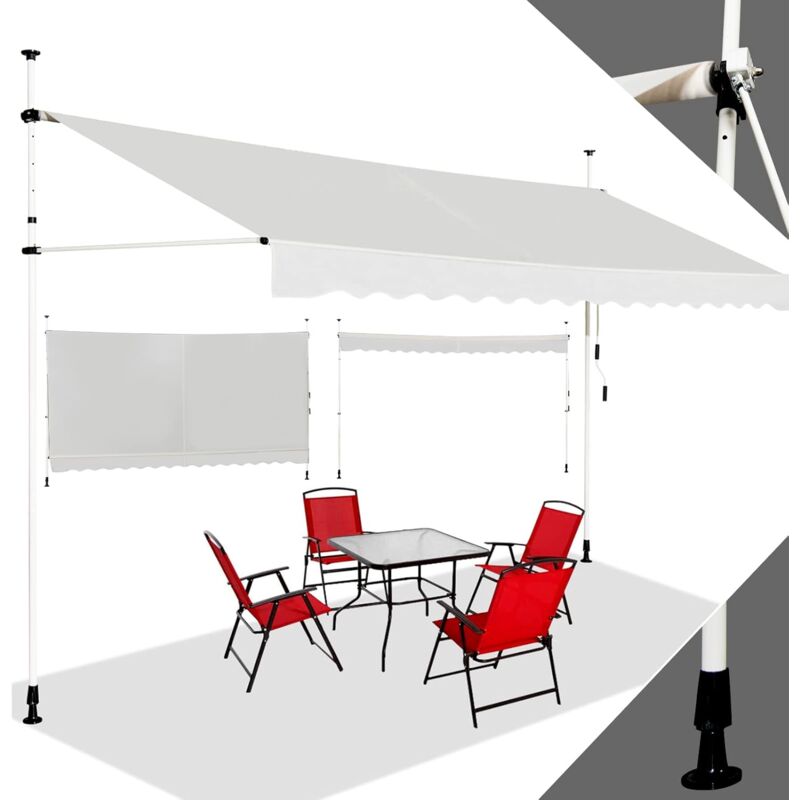 Relax4life - Store Banne Rétractable Hauteur Réglable 200-300CM avec Manivelle, Auvent Anti-Soleil Installation sans Perçage pour Balcon, Jardin,