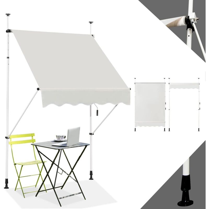 Relax4life - Store Banne sans Perçage Hauteur Réglable 200-300CM avec Manivelle, Auvent Balcon Rétractable Anti-Soleil Installation sans Perçage pour
