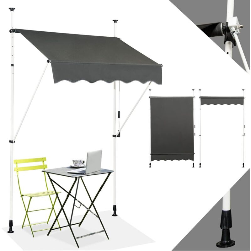 Relax4life - Store Banne sans Perçage Hauteur Réglable 200-300CM avec Manivelle, Auvent Balcon Rétractable Anti-Soleil Installation sans Perçage pour