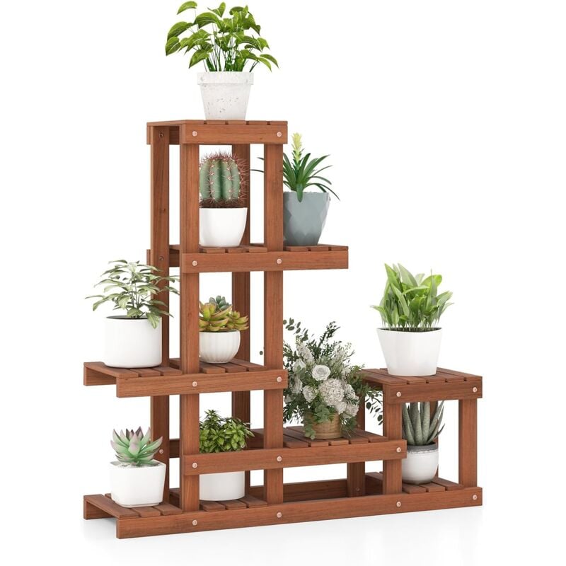 Support à Fleurs 6 Niveaux, Support de Plantes en Bois Massif, Étagère à Fleurs Escalier à Fleurs 90 x 25 x 91,5 cm - Relax4life