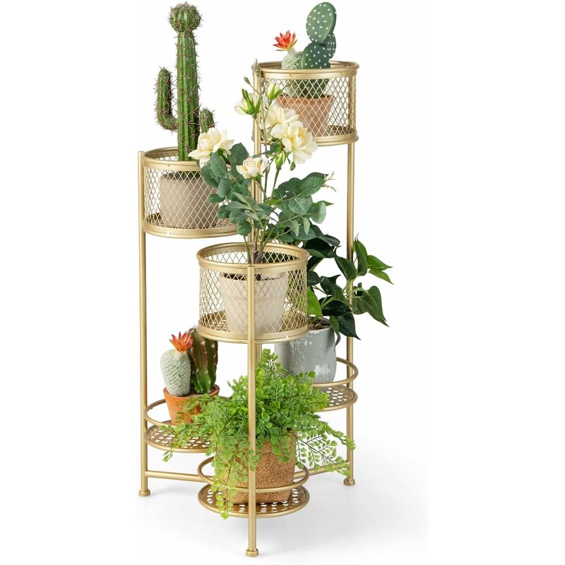 Support de Plante en Métal, Support Pots de Fleurs 6 Étagères, Design Pivotant, Escalier de Fleurs pour Terrasse Jardin/Balcon/Salon, Étagère pour