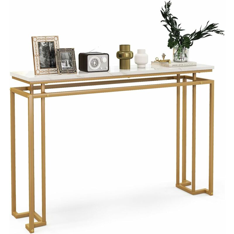 Relax4life - Table Console 120 x 30 x 80 cm avec Plateau en Marbre Artificiel, Table d'Entrée avec Cadre en Métal, Dispositif Anti-Basculement, pour