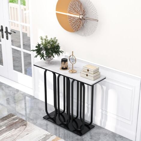 RELAX4LIFE Table Console d'Entrée avec Plateau Blanc en Pierre Artificielle - Kit Anti-basculement Inclus - pour Salon/Couloir/Entrée - 100 x 30 x 80 cm
