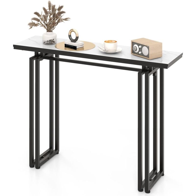 Table Console en Faux Marbre avec Kit Anti-basculement, Meuble Console pour Salon/Couloir/Entrée, 110 x 30 x 81 cm, Noir - Relax4life
