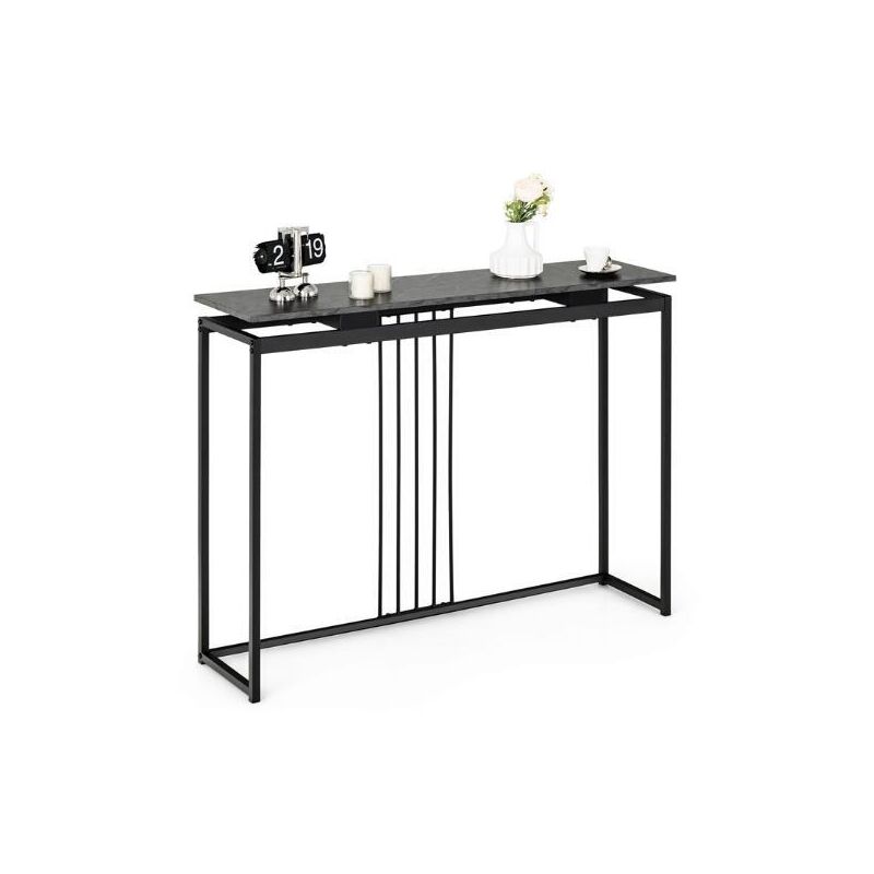 RELAX4LIFE Table Console en Faux Marbre, Meuble Entrée Noir avec Kit Anti-basculement, Table Multifonctionnelle pour Couloir/Entrée, 120 x 30 x 90 cm