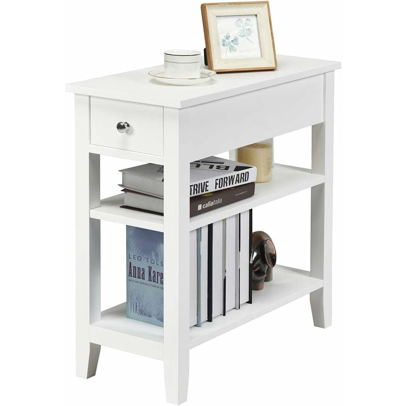 Relax4life - Table d'Appoint à 3 Niveaux avec 1 Tiroir et Étagères Ouvertes, Table de Chevet Moderne pour Chambre, Salon, Bureau 60 x 28,5 x 61CM,