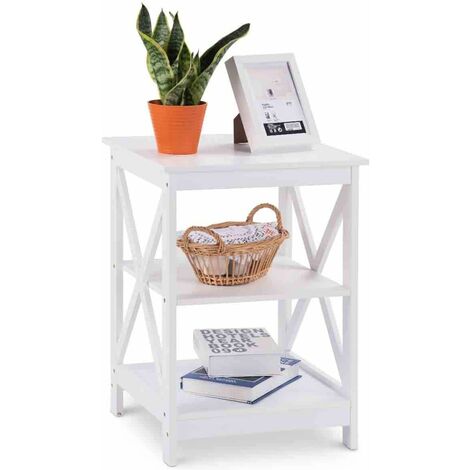 RELAX4LIFE Table d’Appoint en Bois avec Etagère de Rangement 3 Niveaux，Table de Chevet/Nuit Style Moderne et Minimaliste，Bout de Canapé pour Chambre,Salon,Bureau 50 x 42 x 61,5CM Blanc