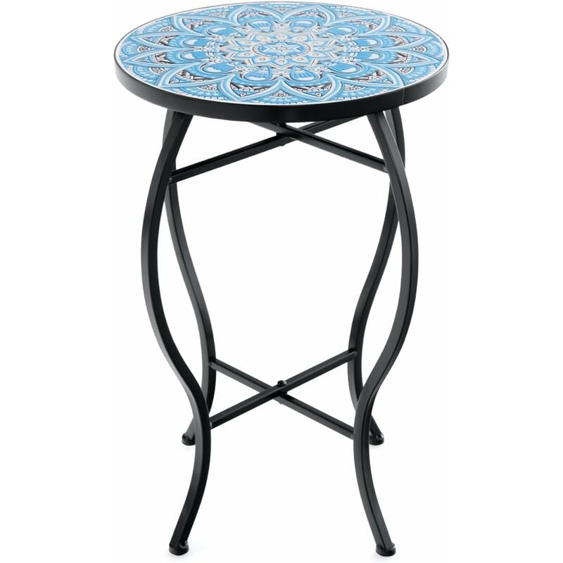 Relax4life - Table d'appoint en Mosaïque, Table Basse de Jardin Ronde ∅35 x 54,5 cm, Table de Bistro en Métal Céramique, Table de Balcon pour
