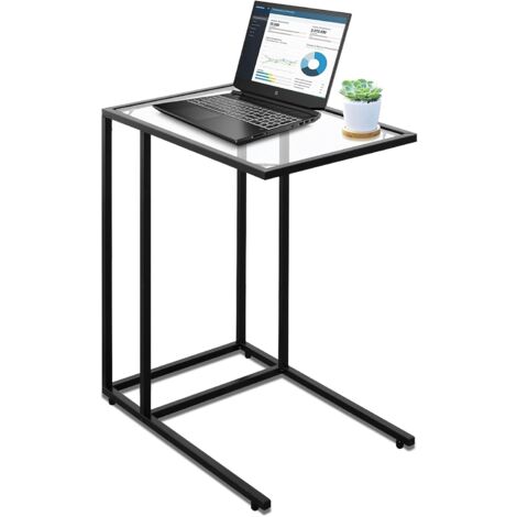 RELAX4LIFE Table d'appoint en Verre trempé, Table de Chevet avec Cadre métallique Noir, Bout de canapé, Table Basse, Table de Salon, Style Simple et Moderne, 35 x 55,5 x 65 cm, pour Salon, Bureau