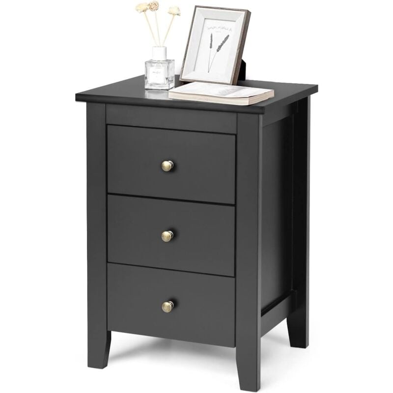Table de Chevet à 3 Tiroirs, Table d'Appoint Compacte Tiroirs Coulissants Style Simple pour Chambre, Salon, Couloir (Modèle 1, Noir) - Relax4life