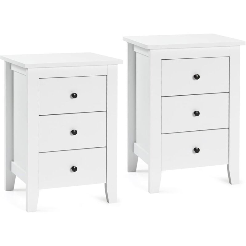 Lot de 2 Tables de Chevet à 3 Tiroirs, Tables d'Appoint Compacte Tiroirs Coulissants Style Simple pour Chambre, Salon, Couloir, Blanc - Relax4life