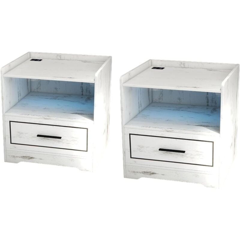 Relax4life - Table de Chevet avec led Intelligent à 3 Couleurs Réglables & usb & Induction Corporelle, Table de Nuit avec Étagère & 1 Tiroir, Table