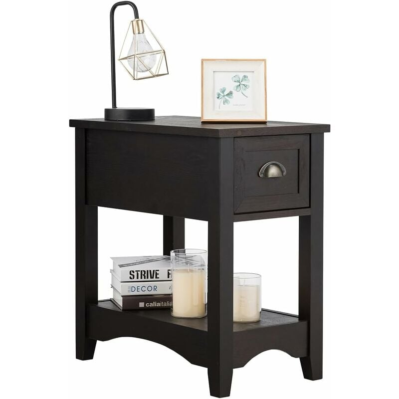 Relax4life - Table de Chevet en Bois avec Tiroir et Étagère, Table d'Appoint pour Canapé, Meuble de Rangement pour Salon/Chambre à Coucher (56 x 33 x