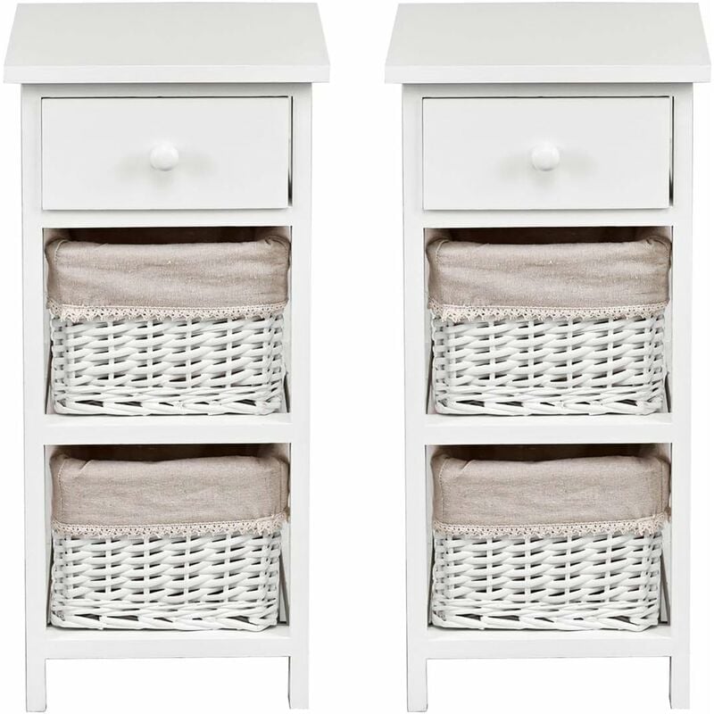 Relax4life - Table de Chevet en Bois de Paulownia Massif avec 3 Tiroirs de Rangement de Style Simple Rustique, Table de Nuit à 3 Niveaux avec 2