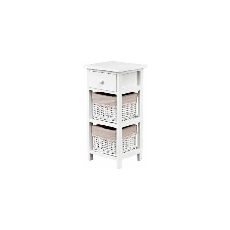 Relax4life - Table de Chevet en Bois de Paulownia Massif avec 3 Tiroirs Style Simple Rustique, Table de Nuit à 3 Niveaux avec 2 Tiroirs en Osier pour