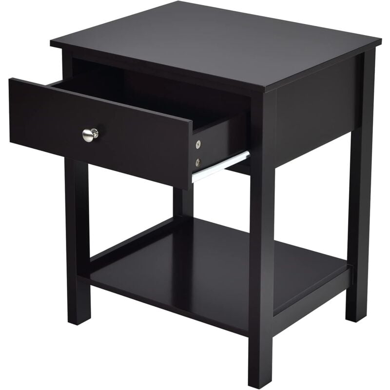 Table de Chevet pour Chambre, Table Basse en Bois avec Tiroir et Étagère, Meuble Compact pour Salon, 48 x 40 x 58 cm (Noir, 1 pièce) - Relax4life