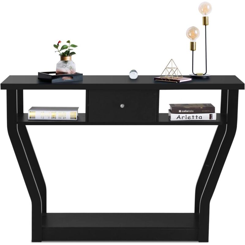 Relax4life - Table de Console avec Tiroir et 3 Compartiments de Rangement pour Couloir, Salon et Entrée, Base Durable et Stable, 120 x 30 x 81,3 cm,