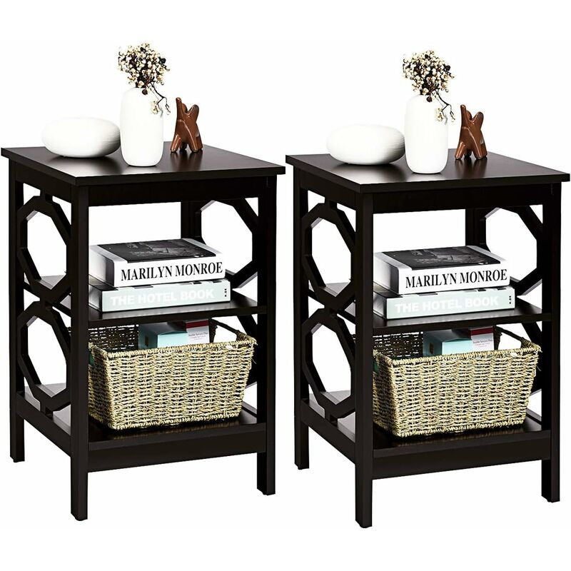 Relax4life - Lot de 2 Tables de Nuit Moderne avec 3 Étagères Stable et Durable, Bout de Canapé avec Conception Ouverte pour Salon, Chambre, Couloir,