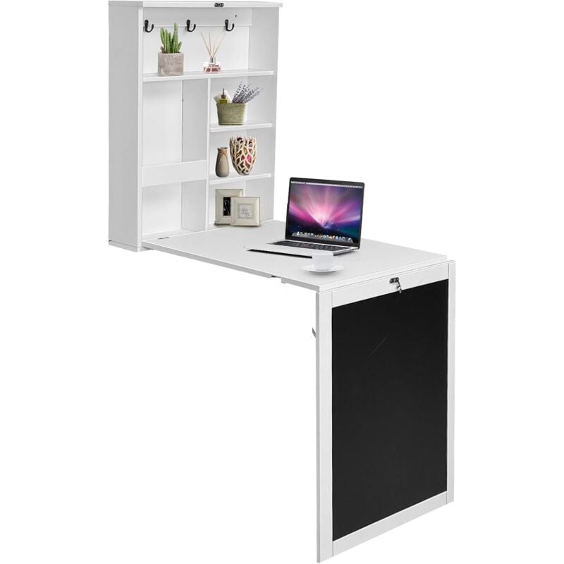 Relax4life - Table Murale Rabattable en Bois avec Compartiment Intégrée, Bureau d'Ordinateur Suspendu Idéal pour Salon, Salle à Manger, Bureau 60 x