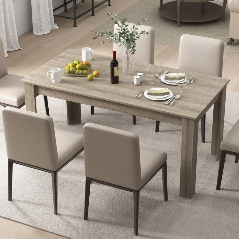 Relax4life - Table Salle à Manger 160 cm, Table a Manger 6-8 Personnes avec Plateau Grain Bois, Pieds Stable en Forme l, Table Cuisine Rectangulaire,