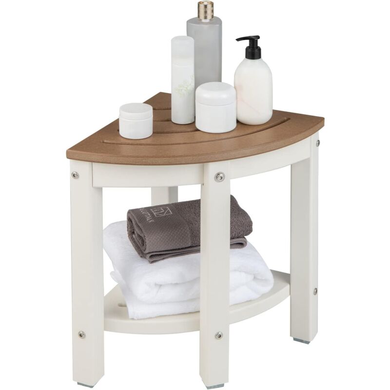 RELAX4LIFE Tabouret d'angle Salle de Bain Solide à 2 Niveaux, Banc de Douche en HDPE avec Patins Antidérapants Siège d'angle, Tabouret Bas avec