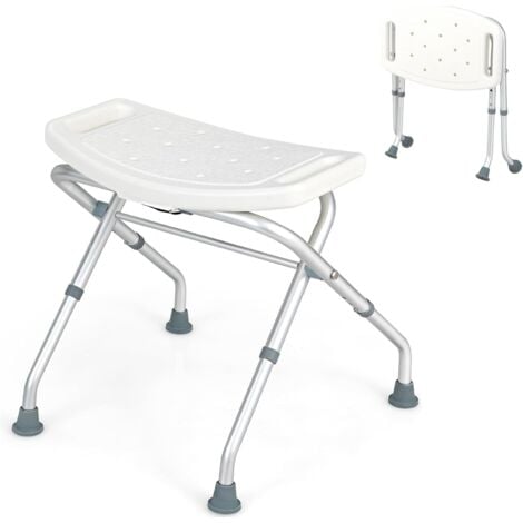 RELAX4LIFE Tabouret de Douche Antidérapant Hauteur Réglable 49-52,5 CM, Chaise de Douche/Bain Pliable en Aluminium, Siège de Douche Adulte 150KG pour Âgés Handicapés Enceintes