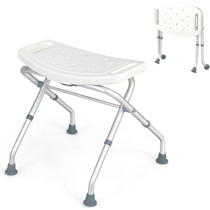 Tabouret de Douche Antidérapant Hauteur Réglable 49-52,5 cm, Chaise de Douche/Bain Pliable en Aluminium, Siège de Douche Adulte 150KG pour Âgés