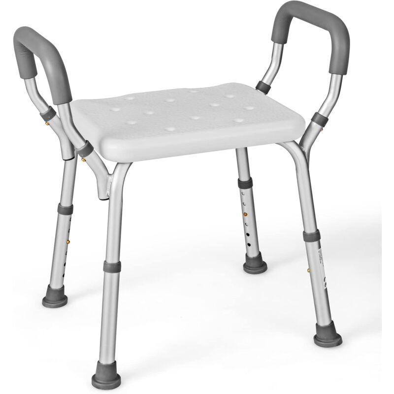 Relax4life - Tabouret de Douche Antidérapant Réglable en Hauteur 54-67 cm, Chaise de Douche/Bain en Aluminium avec Accoudoirs, Siège de Douche Adulte