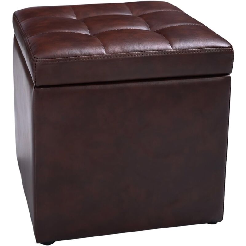 Relax4life - Tabouret de Rangement en Cube 40X40Cm en Éponge avec Pieds Antidétapants, Repose-Pied Capitonné en Bois et Cuir pu pour Salon, Chambre à