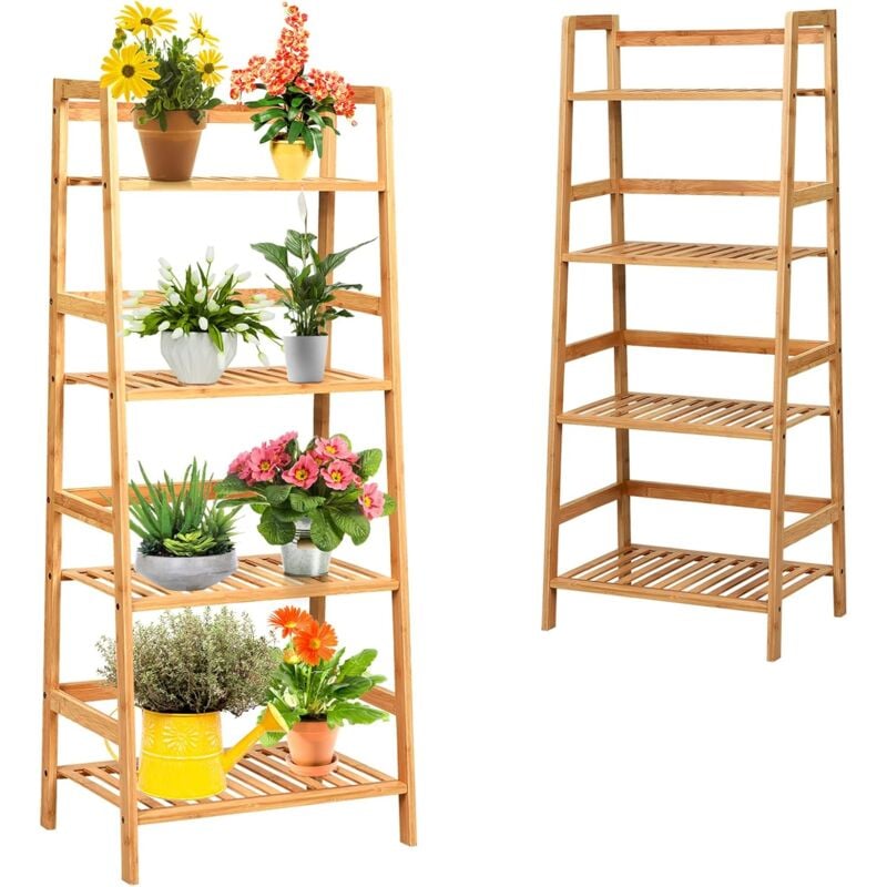 Relax4life - tagère Plante Exterieur en Bamboo à 4 Étagères pour Plante, Fleurs, Support Plantes Interieur Chaque Étag Charge 10KG, 48x32x115