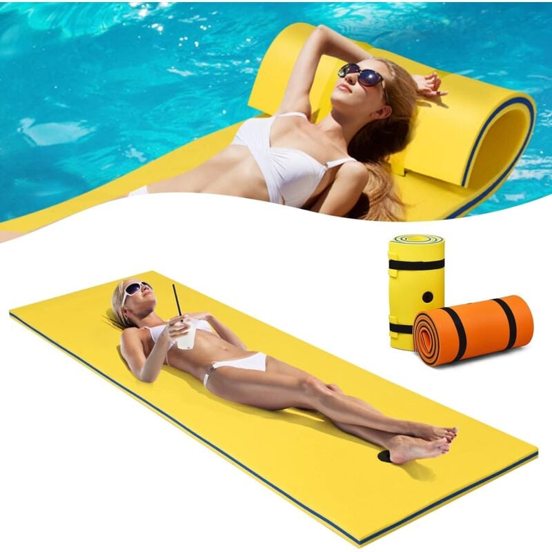 RELAX4LIFE Tapis Flottant 210x66CM Piscine en Mousse XPE pour Piscine Plage Lac, Hamac Flottant Piscine avec Oreiller Roulé pour Sports Nautiques,